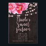 Bloemen Roze Bruin Rustiek Hout & Lichten Sweet 16 Kaart<br><div class="desc">aanpassen voor uw gebeurtenis</div>