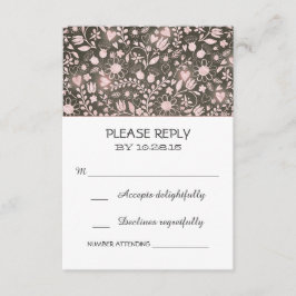 Bloemen roze bruin rustieke bruiloft RSVP kaarten Kaartje