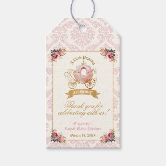 Bloemen Roze Carriage Princess Baby shower Favor Cadeaulabel (Voorkant)