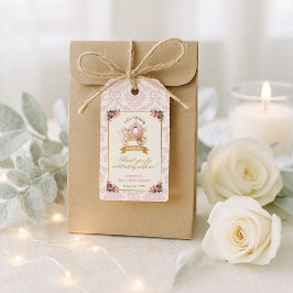 Bloemen Roze Carriage Princess Baby shower Favor Cadeaulabel