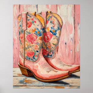  Bloemen Roze Cowgirl Laarzen Western Poster