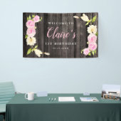 Bloemen Roze Cream Meisjes Verjaardagsfeest Spandoek (Beurs)