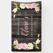 Bloemen Roze Cream Meisjes Verjaardagsfeest Spandoek (Verticaal)
