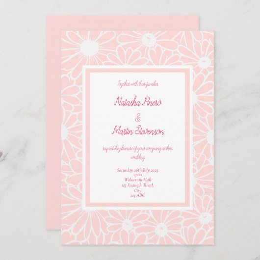 Bloemen roze daisy bruiloft uitnodiging (Voorkant / Achterkant)