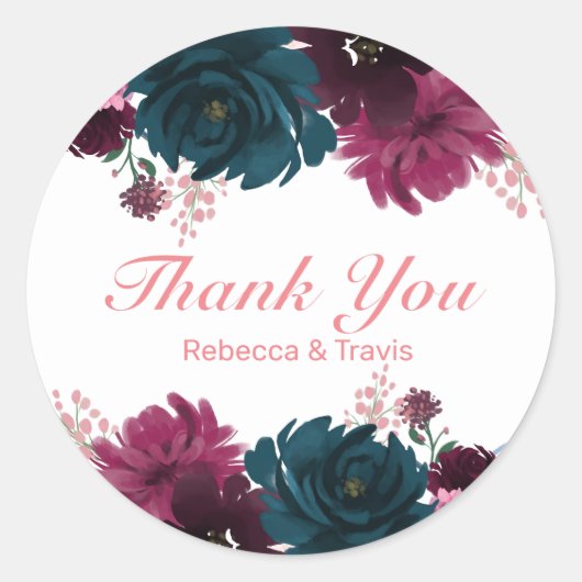 Bloemen roze dank u - Circle Sticker (Voorkant)