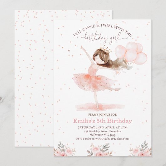 Bloemen Roze Dans Twirl Verjaardag Meisje Verjaard Kaart (Voorkant / Achterkant)