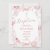 Bloemen  Roze Doop Uitnodiging voor Meisjes (Voorkant)