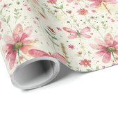 Bloemen Roze Dragonfly Cadeaupapier (Rol Hoek)