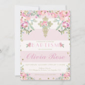 Bloemen roze en goud doop uitnodiging voor een mei (Voorkant)