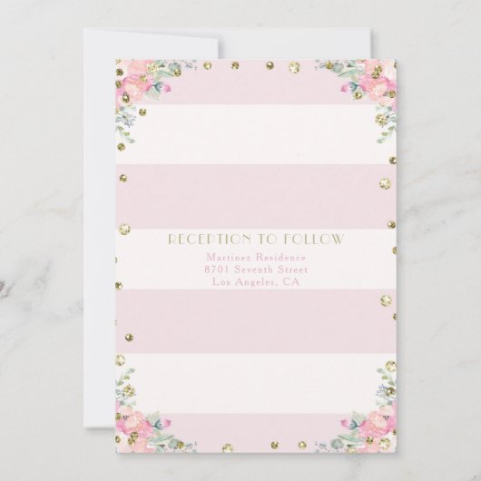 Bloemen roze en goud doop uitnodiging voor een mei (Achterkant)