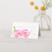 Bloemen Roze en Goud Gevouwen Plaats Kaart Plaatskaartje (Voorkant)