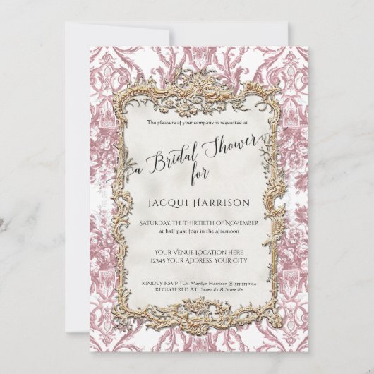 Bloemen Roze en Goud  Rococo Vrijgezellenfeest Kaart (Voorkant)