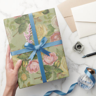 Bloemen Roze en Groen Cadeaupapier