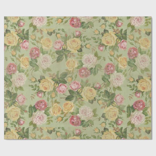 Bloemen Roze en Groen Cadeaupapier (Vlak)