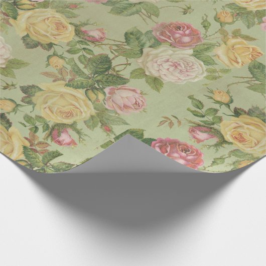 Bloemen Roze en Groen Cadeaupapier (Hoek)