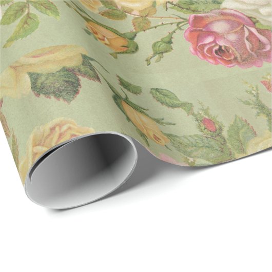 Bloemen Roze en Groen Cadeaupapier (Rol Hoek)