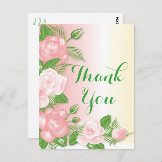 Bloemen roze en groen Dank je Roos bloesems Briefkaart (Voorkant / Achterkant)