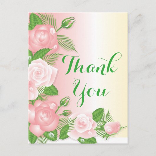 Bloemen roze en groen Dank je Roos bloesems Briefkaart (Voorkant)