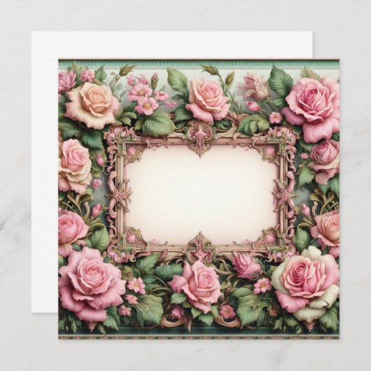 Bloemen Roze en Groene Blank Kaart Sjabloon (Voorkant / Achterkant)