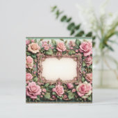 Bloemen Roze en Groene Blank Kaart Sjabloon (Staand voorkant)