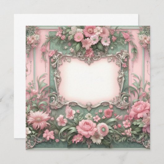 Bloemen Roze en Groene Blank Kaart Sjabloon (Voorkant / Achterkant)