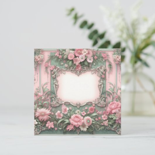 Bloemen Roze en Groene Blank Kaart Sjabloon (Staand voorkant)