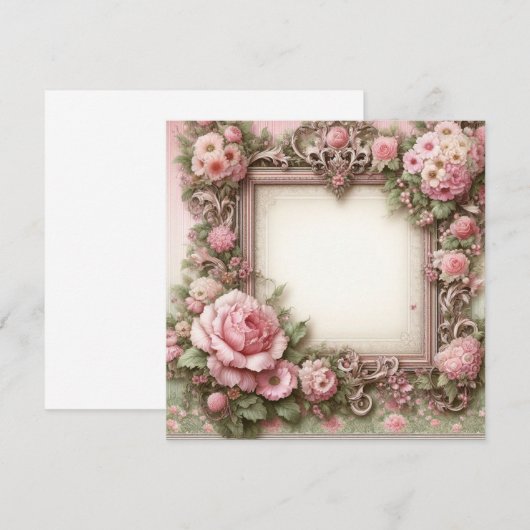 Bloemen Roze en Groene Blank Kaart Sjabloon (Voorkant / Achterkant)