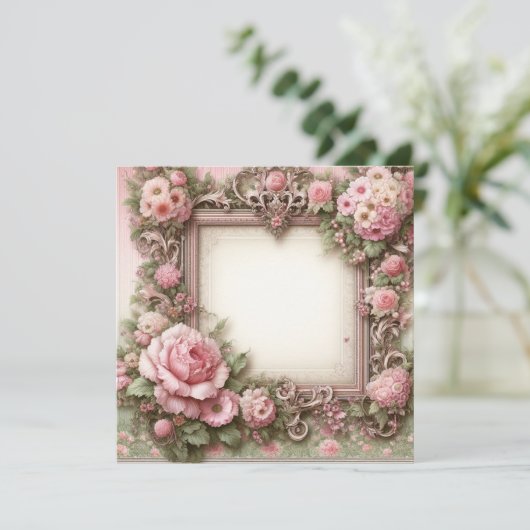 Bloemen Roze en Groene Blank Kaart Sjabloon (Staand voorkant)