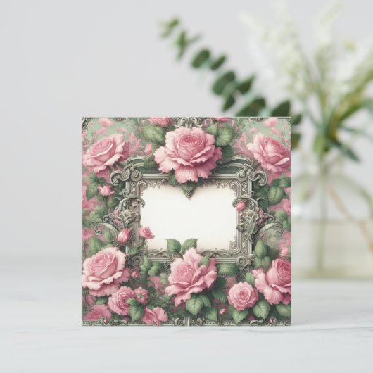 Bloemen Roze en Groene Blank Kaart Sjabloon (Staand voorkant)