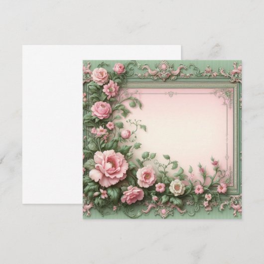 Bloemen Roze en Groene Blank Kaart Sjabloon (Voorkant / Achterkant)