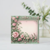 Bloemen Roze en Groene Blank Kaart Sjabloon (Staand voorkant)