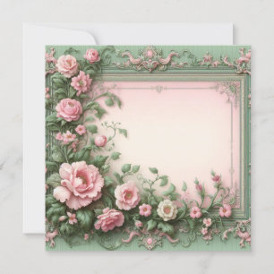 Bloemen Roze en Groene Blank Kaart Sjabloon