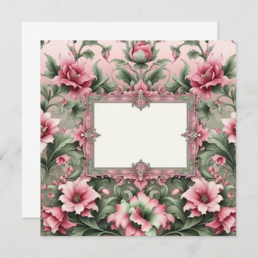 Bloemen Roze en Groene Blank Kaart Sjabloon (Voorkant / Achterkant)