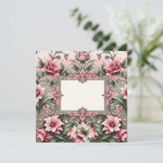 Bloemen Roze en Groene Blank Kaart Sjabloon (Staand voorkant)