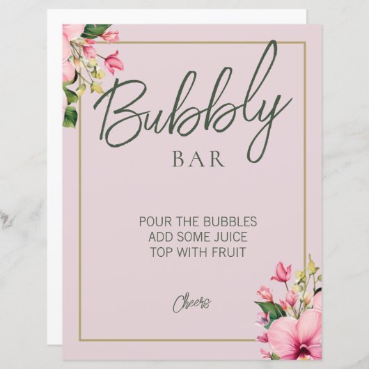 Bloemen Roze en Groene Bubble Bar teken (Voorkant / Achterkant)
