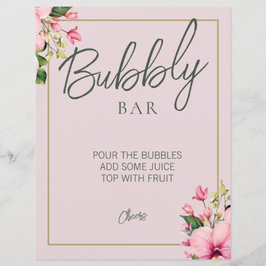 Bloemen Roze en Groene Bubble Bar teken (Voorkant)
