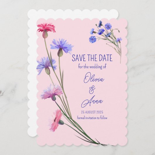 bloemen roze en Paars Save The Date (Voorkant / Achterkant)