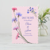 bloemen roze en Paars Save The Date (Staand voorkant)