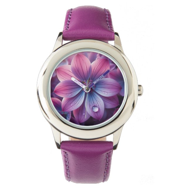 Bloemen roze en Paarse Lila Horloge (Voorkant)
