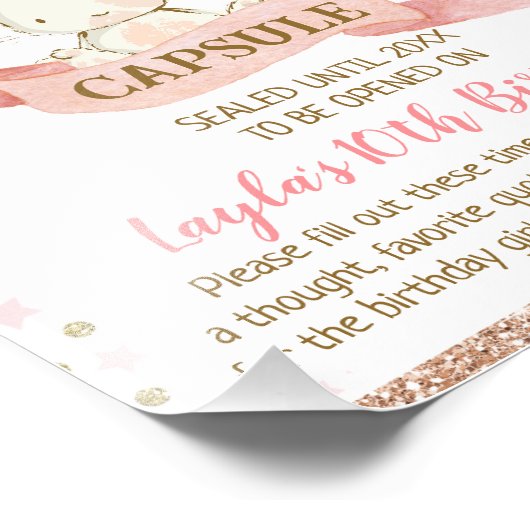 Bloemen roze en Roos gouden konijn tijd capsule te Foto Afdruk (Hoek)