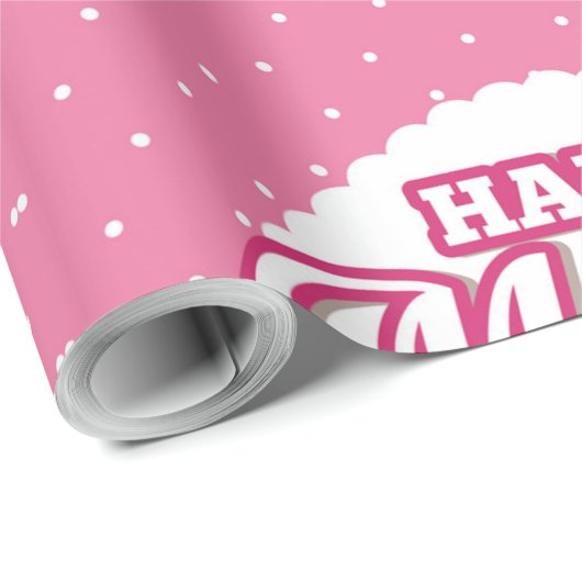 Bloemen Roze en White Polka Dot Happy Mothers Day Cadeaupapier (Rol Hoek)