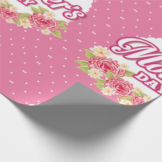 Bloemen Roze en White Polka Dot Happy Mothers Day Cadeaupapier (Hoek)
