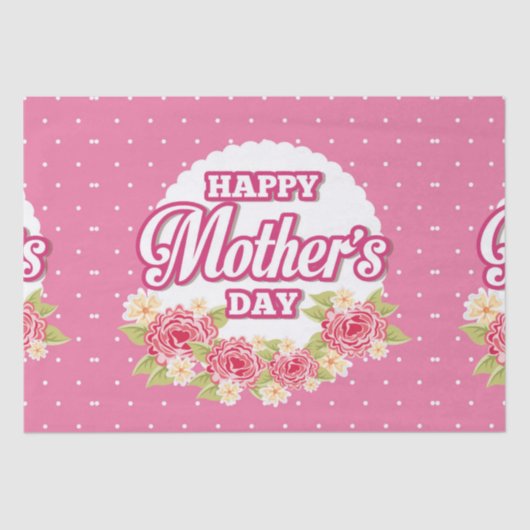 Bloemen Roze en White Polka Dot Happy Mothers Day Tissuepapier (Voorkant)