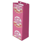 Bloemen Roze en White Polka Dot Happy Mothers Day Wijn Cadeautas (Voorkant Gekanteld)