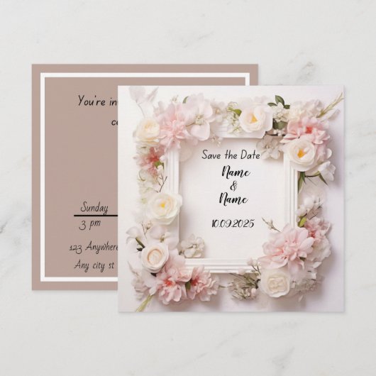 Bloemen roze en wit bruiloft uitnodiging (Voorkant / Achterkant)