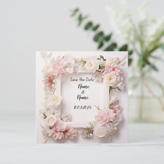 Bloemen roze en wit bruiloft uitnodiging (Staand voorkant)