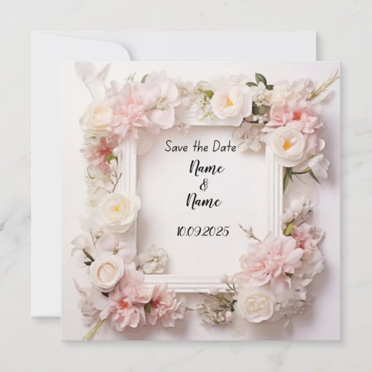 Bloemen roze en wit bruiloft uitnodiging (Voorkant)