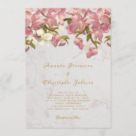 Bloemen Roze en Wit Orchidee Marmeren Script Bruil Kaart