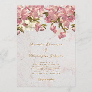 Bloemen Roze en Wit Orchidee Marmeren Script Bruil Kaart