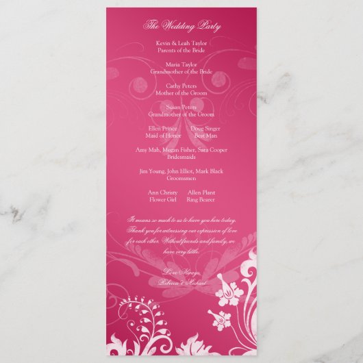  Bloemen Roze en Wit Trouwprogramma Programmakaart (Achterkant)